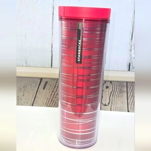 NWT Starbucks Red Silver Stripe 16oz Tumbler Travel Mug Collectible 2018